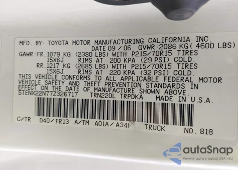 2007 Toyota Tacoma из США, поврежденный, VIN 5TENX22N77Z326717